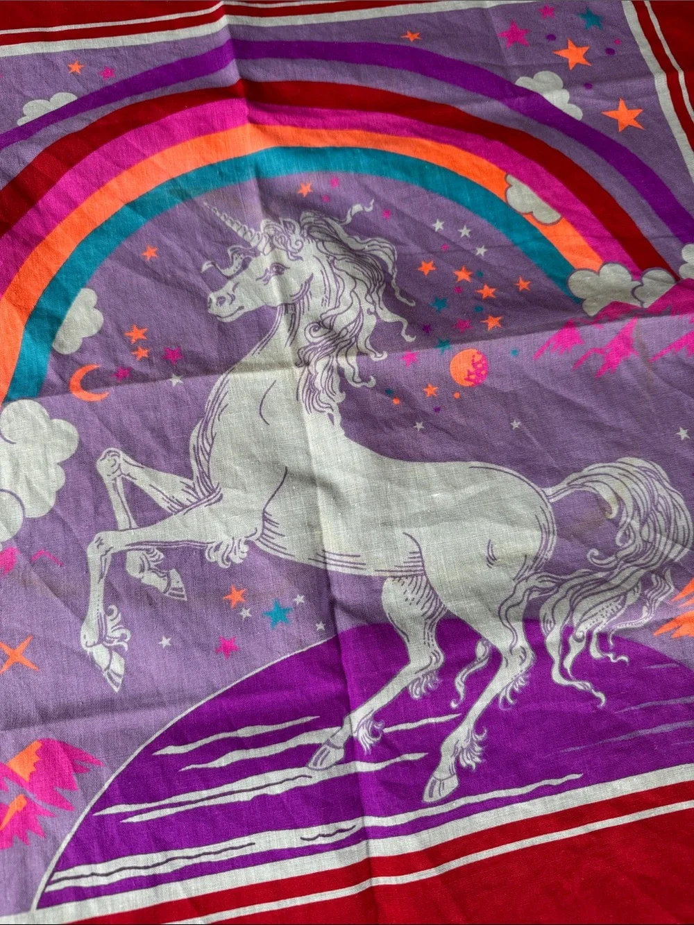 Woolworths vintage 1970’s-80’s cotton blend unicorn rainbow bandanna scarf NWT